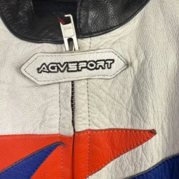AGVSPORT Suzuki Leather Motorcycle Padded Jacket 48 Blue Red White Racing Mens - Picture 9 of 14